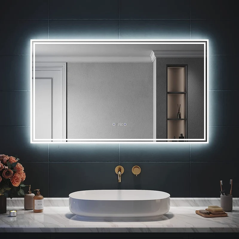 SIRHONA Miroir LED Salle de Bain Bluetooth 120x70cm Miroir de Bain avec Eclairage Intégré, Anti-buée, Affichage
