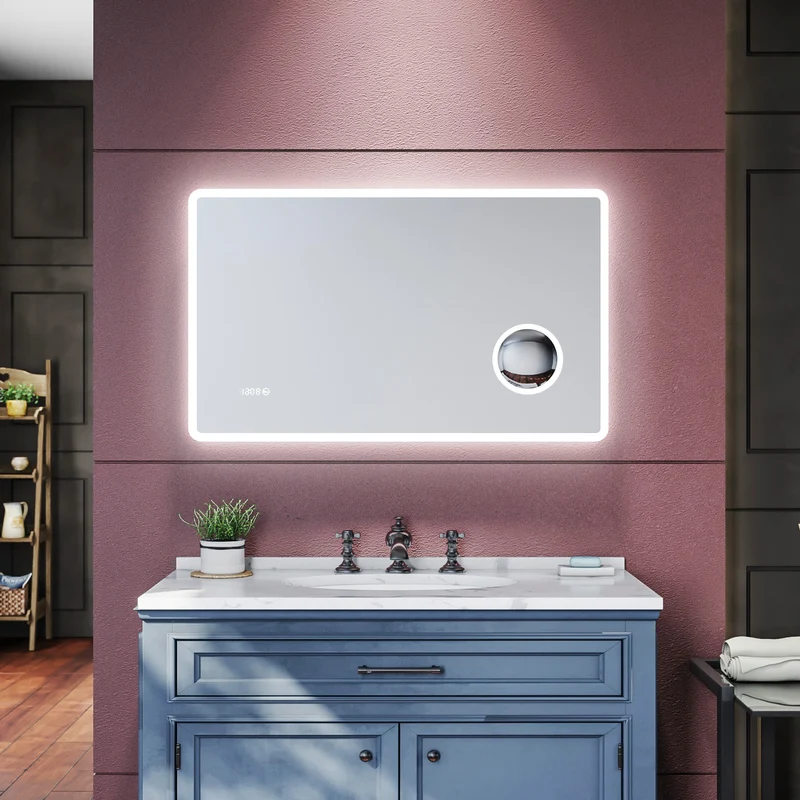 SIRHONA Miroir de salle de bains Anti-buée avec éclairage led Avec prise rasoir Miroir grossissant 3X 1000 x 600 x 40mm