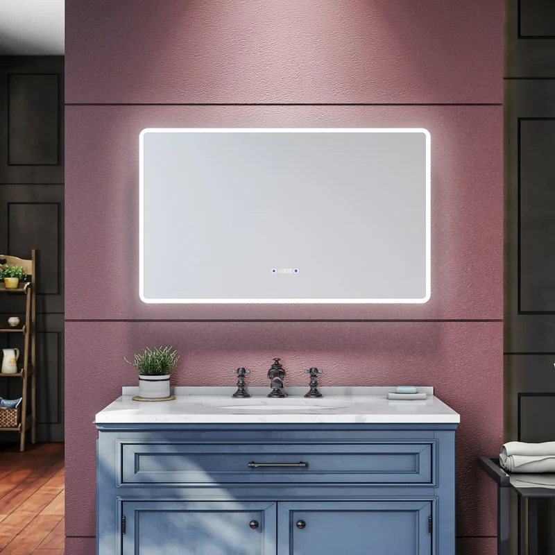 SIRHONA Miroir de salle de bains LED 1000x600x35mm - Miroir mural cosmétique - Trois températures de couleur - Anti-buée avec réglage de l'heure