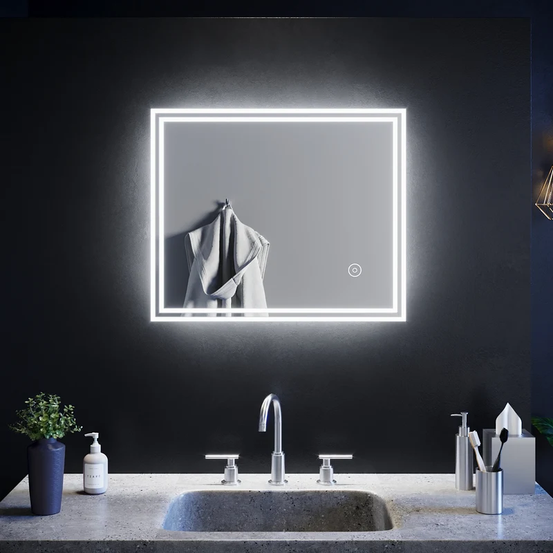 SIRHONA Miroir LED avec éclairage LED Miroir Salle de Bain Miroir Muraux Cosmétiques Mural Lumière Illumination