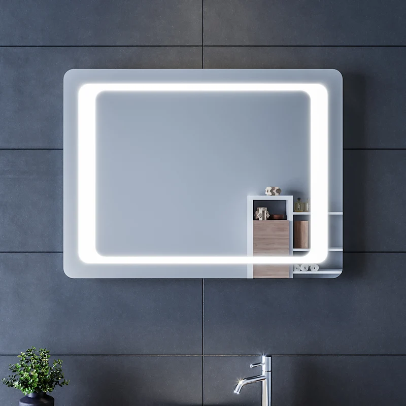 SIRHONA Miroir LED Salle de Bains avec éclairage LED Miroir Muraux AVCE Anti-buée Fonction Cosmétiques Mural Lumière Illumination