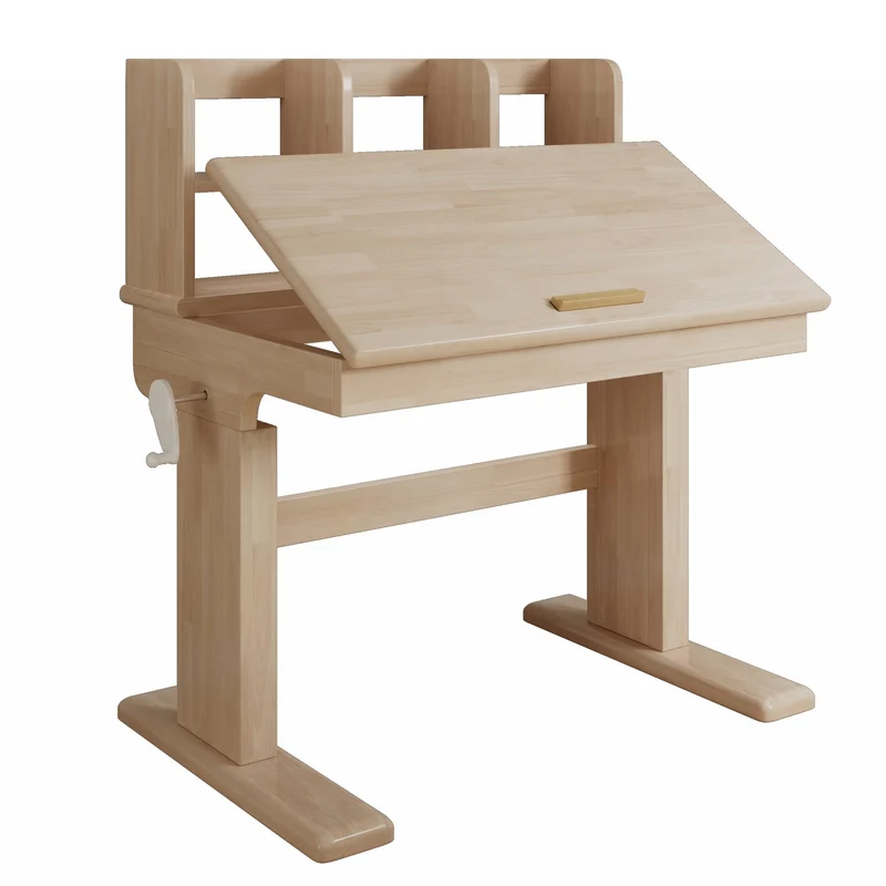 Bureau évolutif réglable en hauteur en bois massif, plateau inclinable 0–43° pour enfant SHELFFLOW