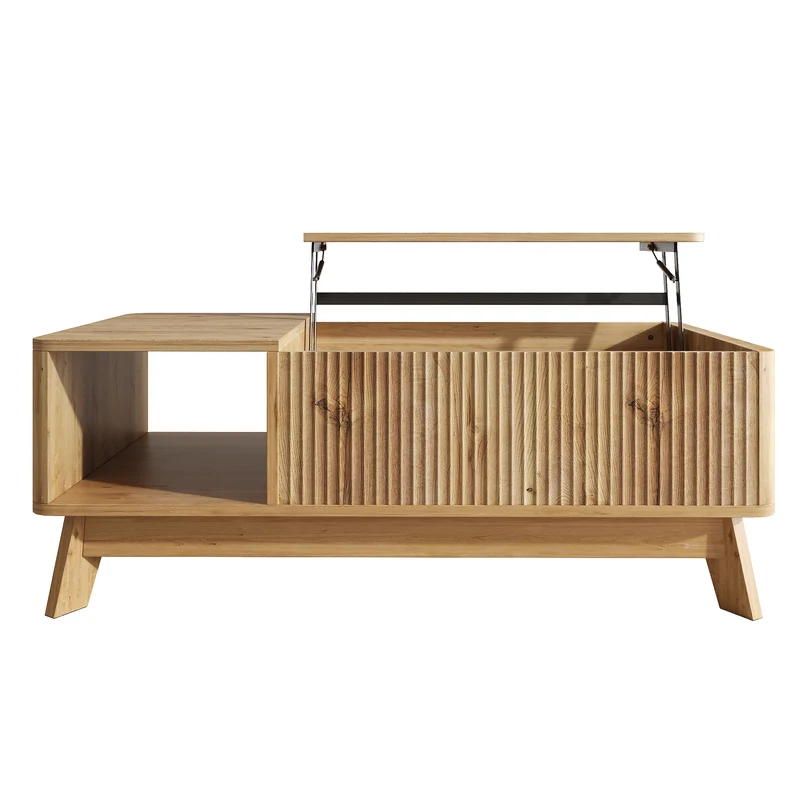 Table basse relevable effet bois naturel design ondulé 95x48x50cm ADJUSTCHROMELINE