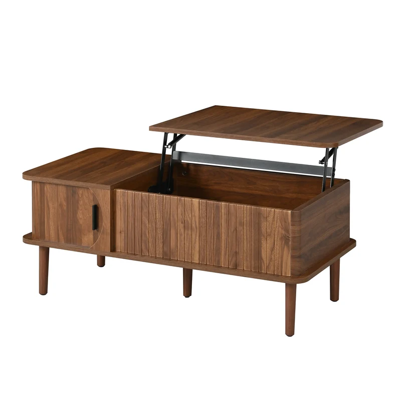 Table basse relevable effet bois noyer style rétro 100x48x55,5cm ADJUSTBOX