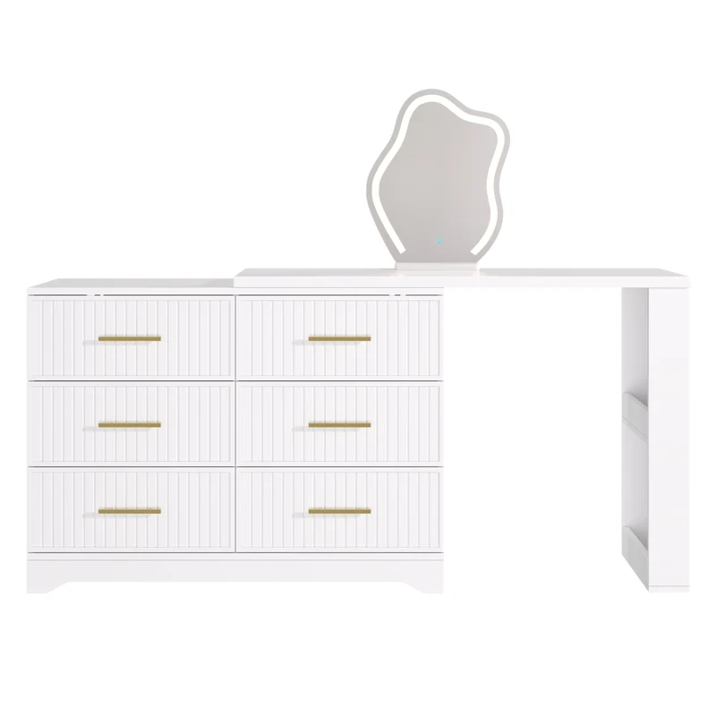 Coiffeuse blanche plateau pivotant avec miroir nuage LED, rangement et bureau 110×40×129 cm MULTI WARDROBE