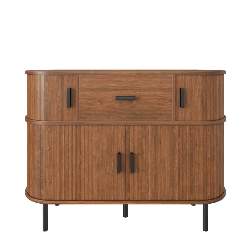 Buffet effet noyer à portes coulissantes et tiroir, style vintage 110 cm PILLOWPLACE