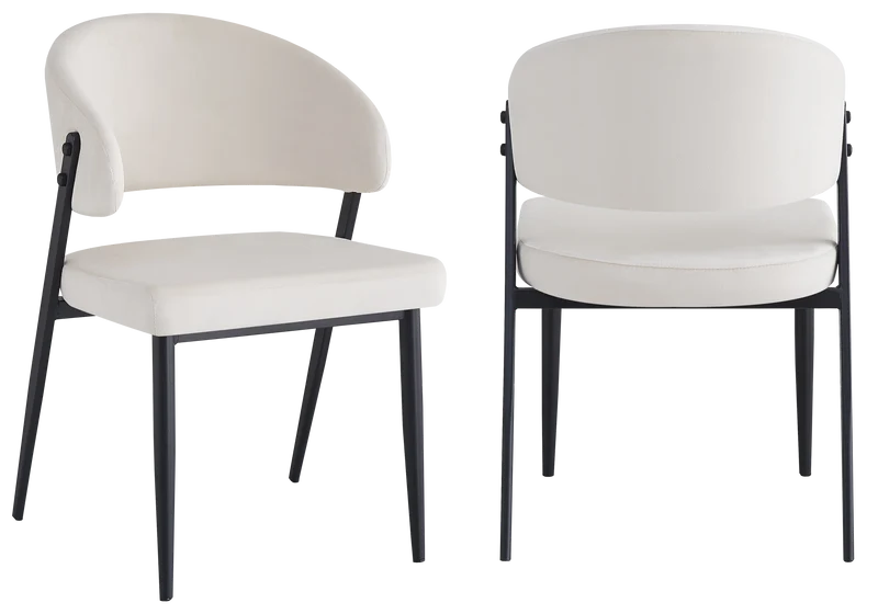 Chaise de table velours beige pieds noirs - Alba x4