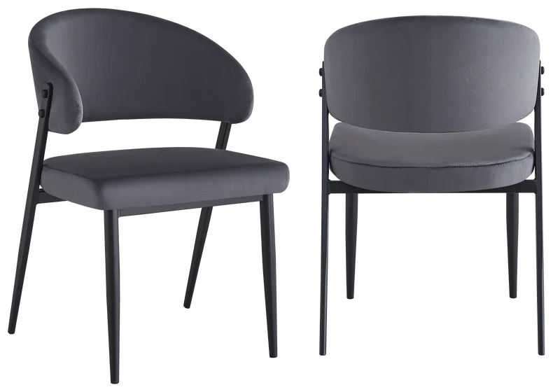 Chaise de table velours anthracite pieds noirs - Alba x4