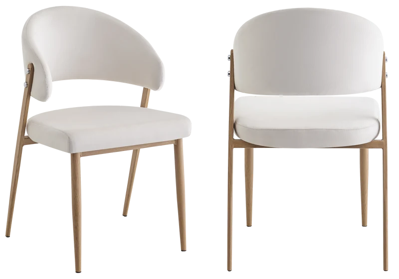Chaise de table velours beige pieds bois clair - Alba x4