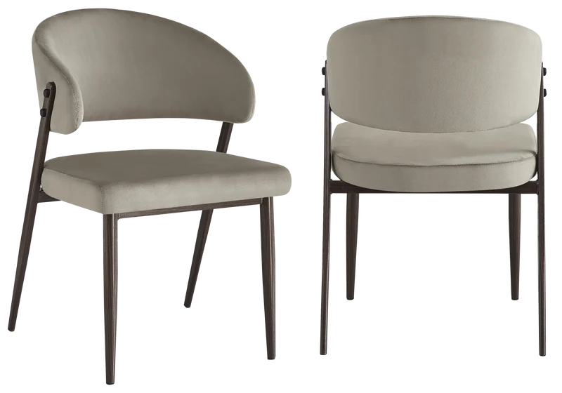 Chaise de table velours taupe pieds noyer - Alba x4