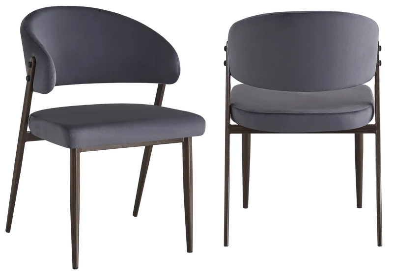 Chaise de table velours anthracite pieds noyer - Alba x4