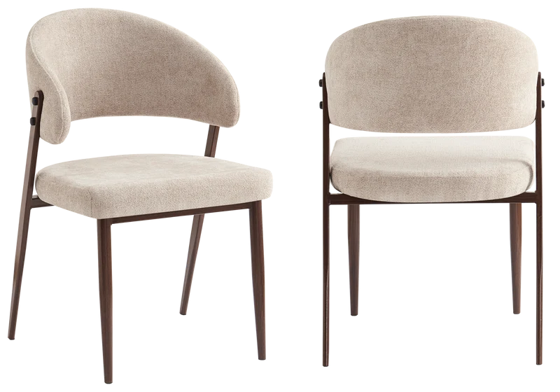 Chaise de table velours marron glacé pieds noyer - Alba x4