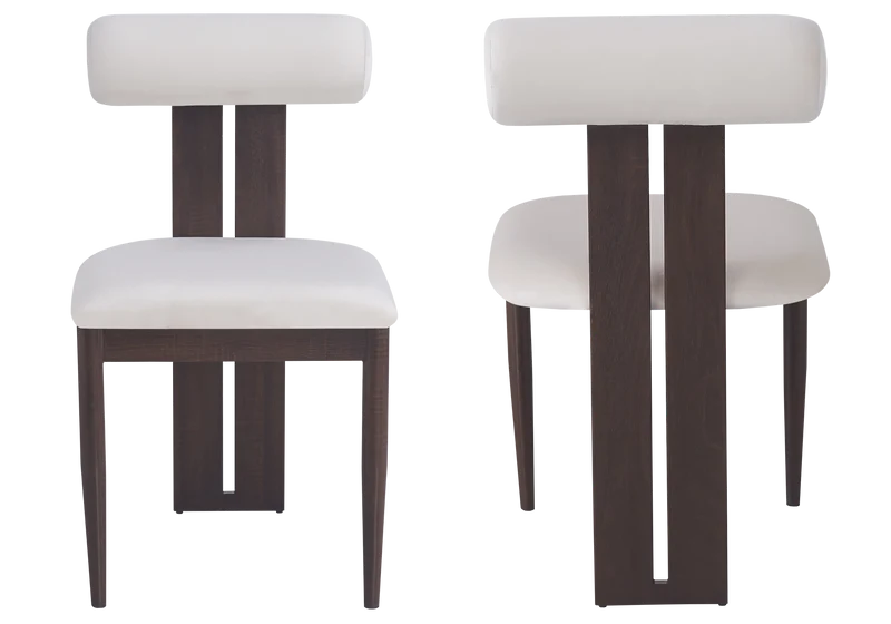 Chaise en velours beige et pieds noyer - Koto x2