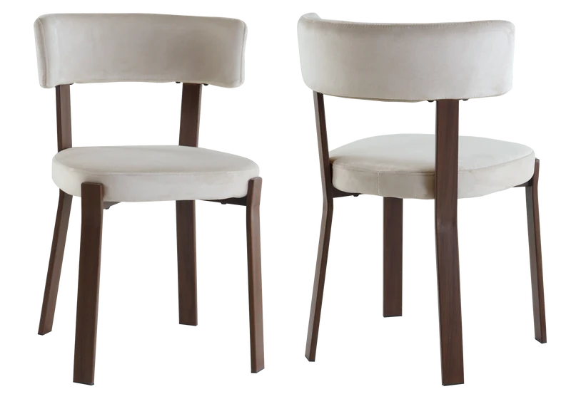 Chaise en velours beige et pieds noyer - Como x4