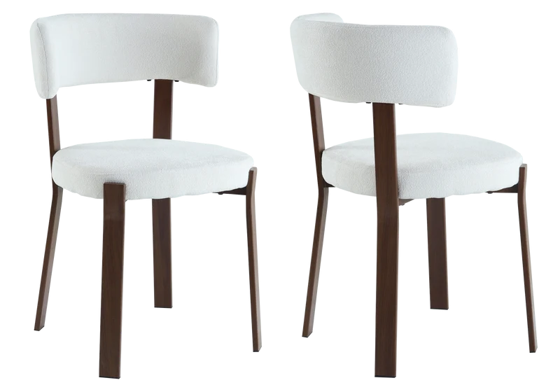 Chaise en tissu texturé beige et pieds noyer - Como x4