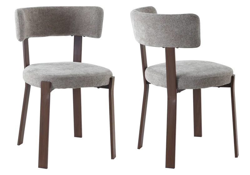Chaise en tissu chiné taupe et pieds noyer - Como x4