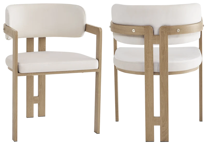 Fauteuil de table velours beige bois clair - Lyra x2