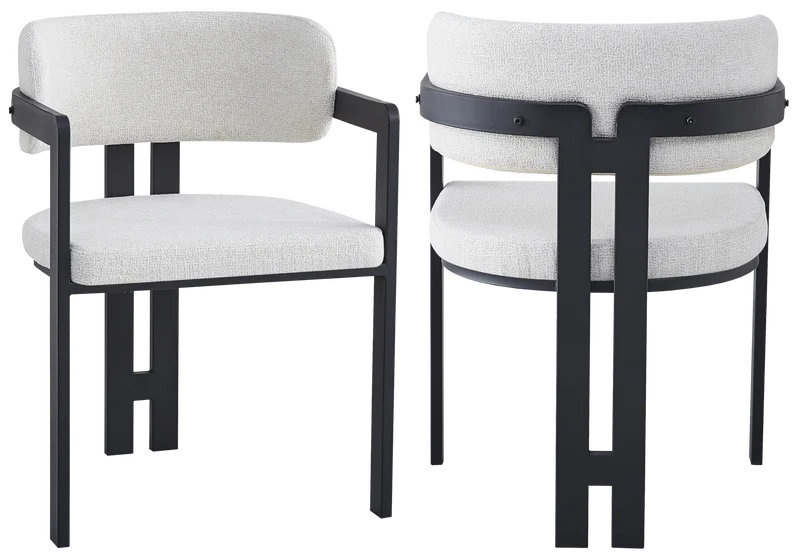Fauteuil de table bouclé beige pieds noirs - Lyra x2