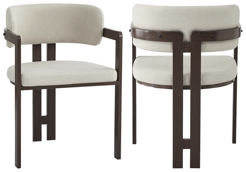 Fauteuil de table bouclé sable bois noyer - Lyra x2