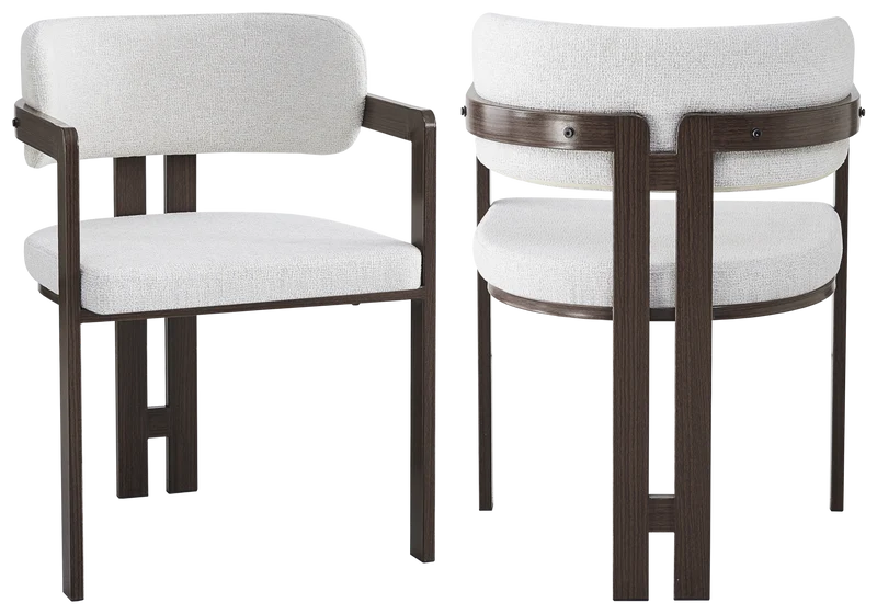 Fauteuil de table bouclé beige bois noyer - Lyra x2