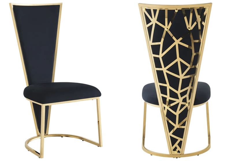Chaise dossier haut velours noir doré - Véga x2