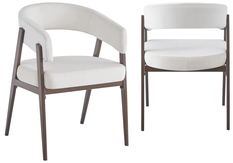 Fauteuil de table velours beige noyer - Oslo x4