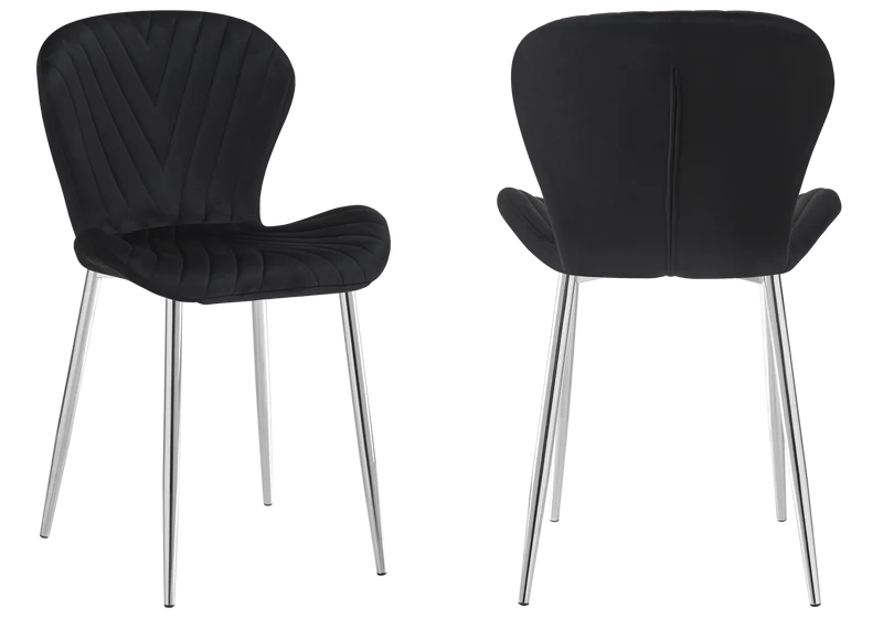 Chaise velours noir pieds argent - Syra x4