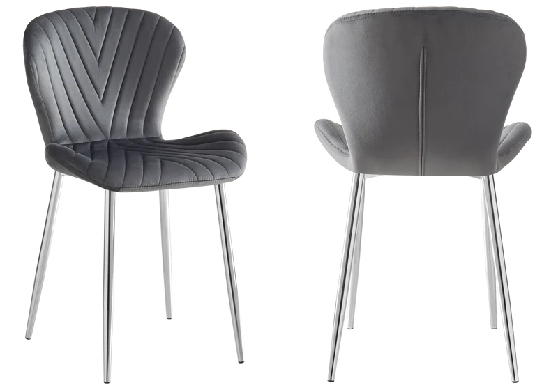 Chaise velours anthracite pieds argent - Syra x4
