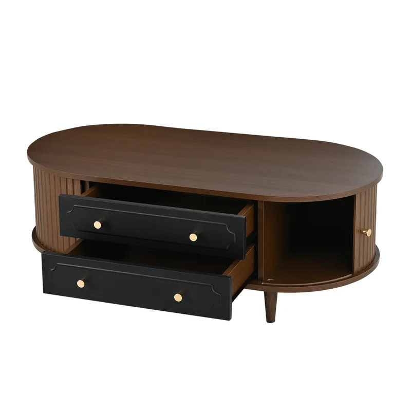 Table basse effet noyer et noir avec tiroirs, style rétro 100x50x36cm MODERNSIDEBOARDART