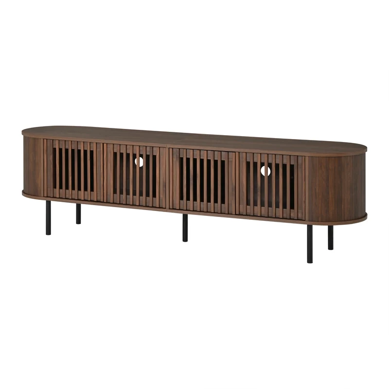 Meuble TV effet noyer style rétro 4 portes cannage 178×39,5×49,5cm MODERNBARHOME