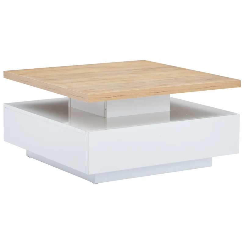 Table basse carrée rotative 360° blanche brillante et effet bois MODERNLAMPSET
