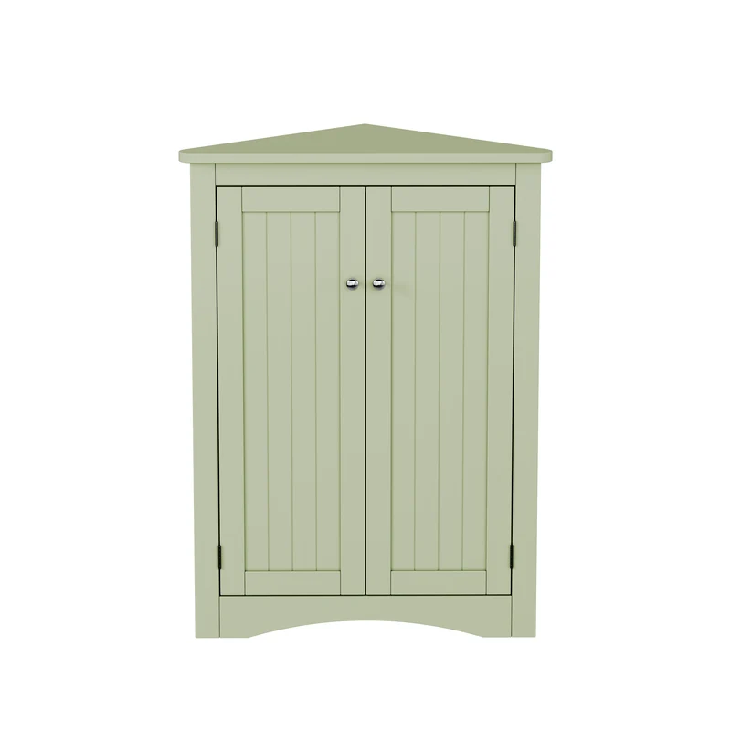 Meuble d’angle vert pastel laqué 2 portes 3 niveaux 61,5x90cm MYSTERAS