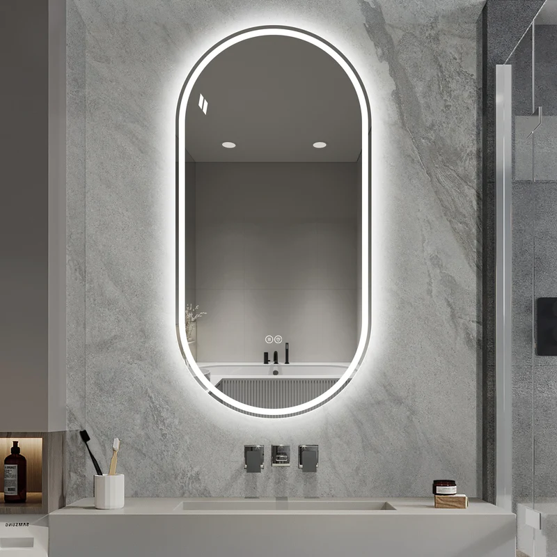 Parallelepipedous 60x120cm Miroir Ovale Sans Cadre LED, Miroir Intelligent Anti-Buée pour Salle de Bain, Argent