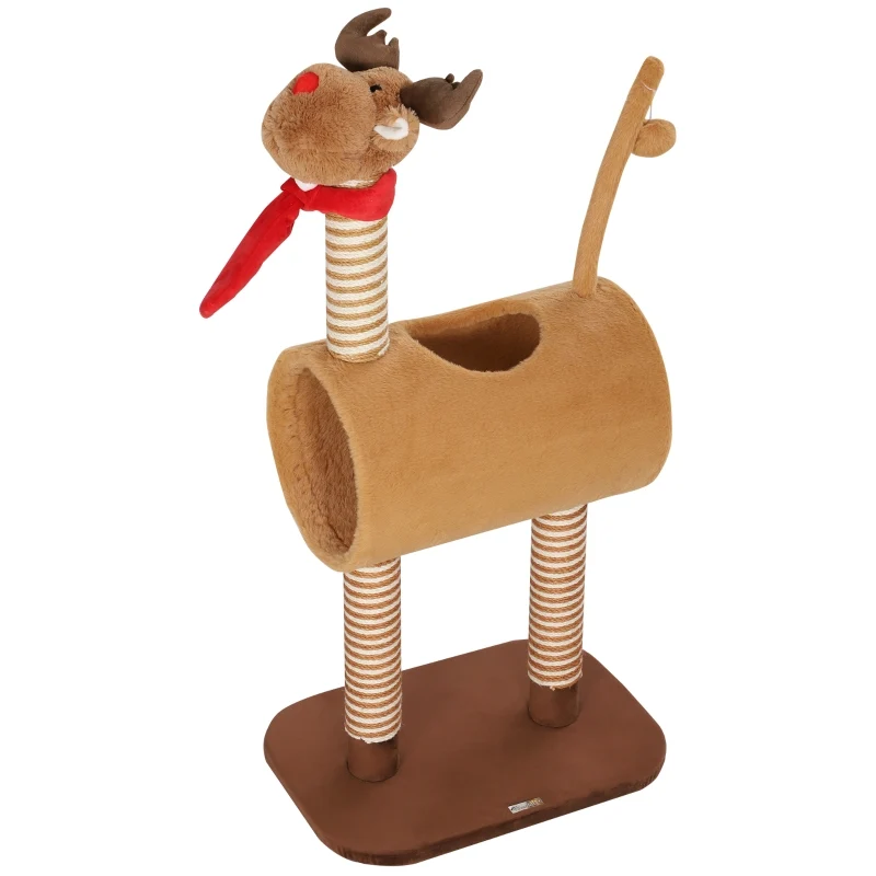 Unclify Arbre à chat 98 cm marron – Tour design cerf, griffoir, tunnel, balle, polyester