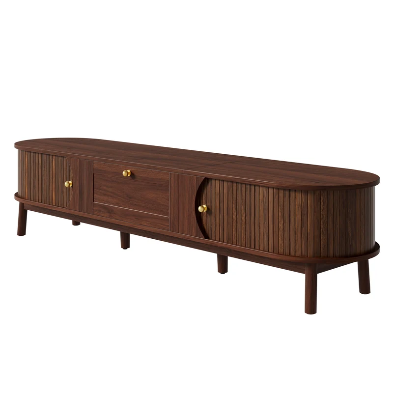 Meuble TV effet bois noyer style vintage tiroir et portes coulissantes 170cm VERIAR