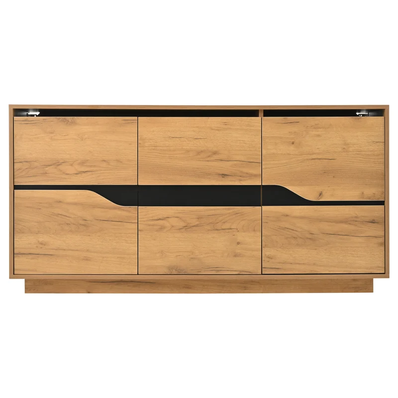 Buffet industriel effet bois et noir 3 portes 140x40x70 cm RIFTZORVAKYNOR