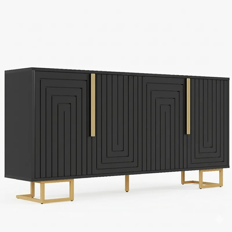 Buffet noir design géométrique détails dorés 152x40x75 cm RIFTSYLTHYN