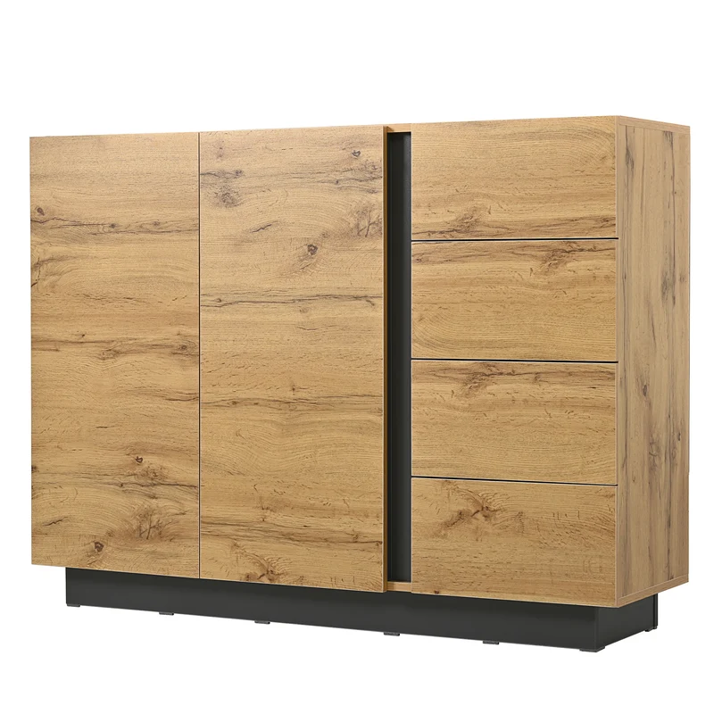 Buffet effet bois 2 portes 4 tiroirs 120x35,5x90,5 cm SOLSTICELRE