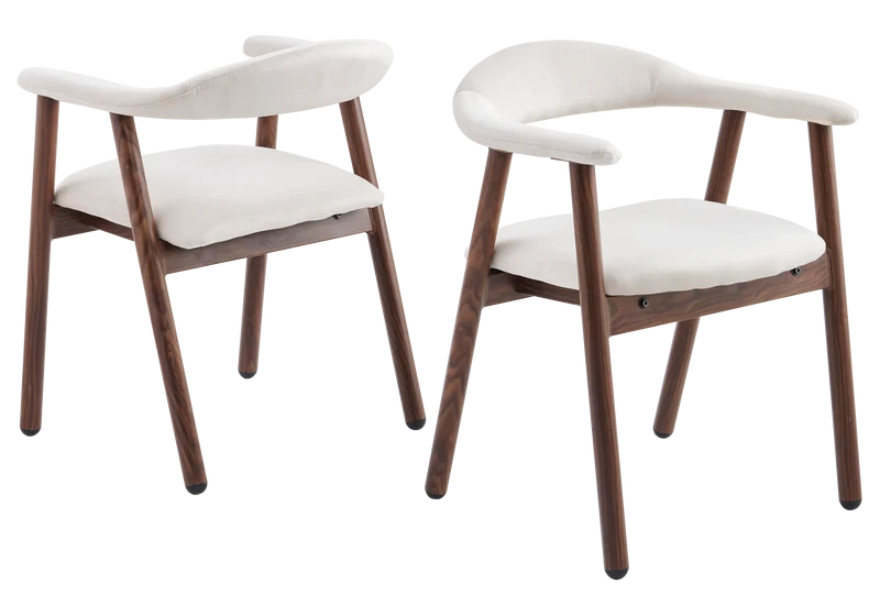 Chaise fauteuil velours beige et noyer - Oris x2