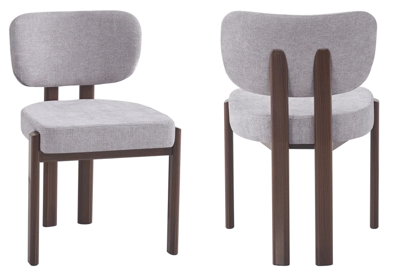 Chaise salle à manger velours gris noyer - Inaya x4