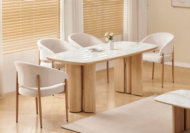 Ensemble table marbre beige et 4 chaises - Doria