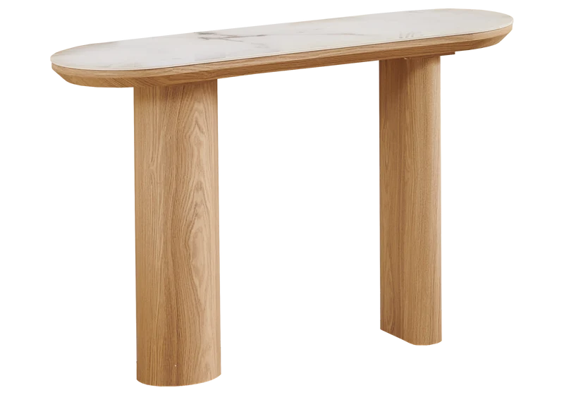 Console d'entrée marbre beige et bois - Doria
