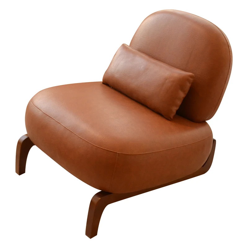 Fauteuil moderne caramel revêtement en similicuir et pieds en bois massif PANELSTONE
