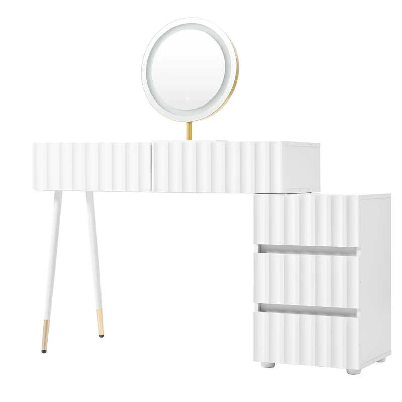 Coiffeuse blanche avec design ondulé, miroir éclairage LED STRINQRIN