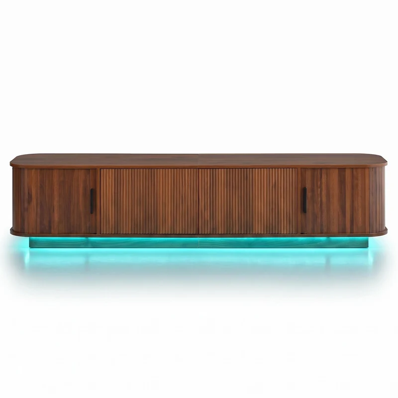 Meuble TV effet noyer avec LED 2 tiroirs 2 portes coulissantes 180×40×40cm PILLOWWICKER