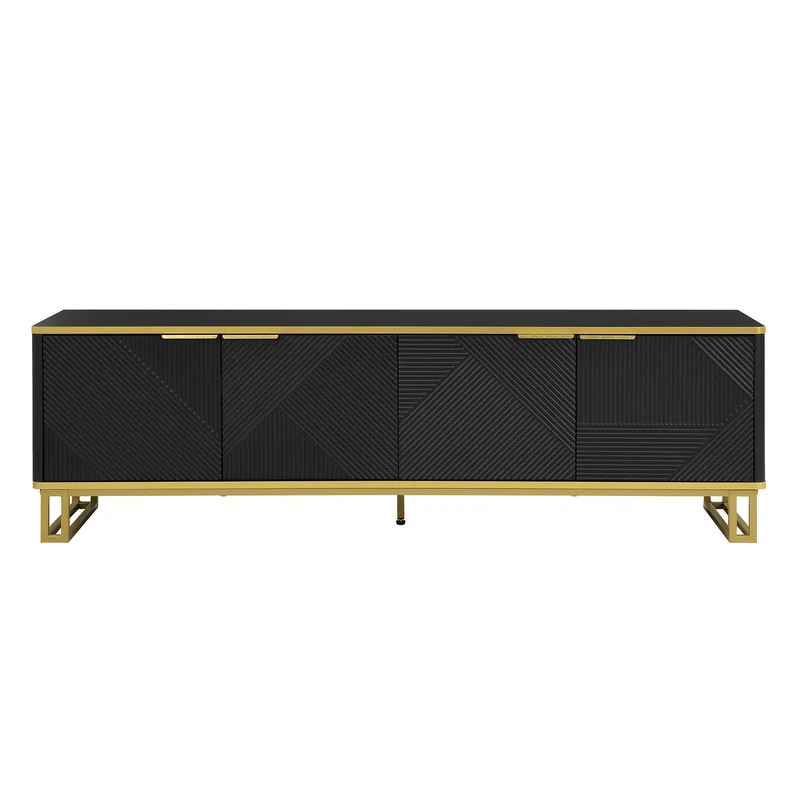 Meuble TV noir design géométrique doré et 4 portes 160cm PILLOWMARBLE