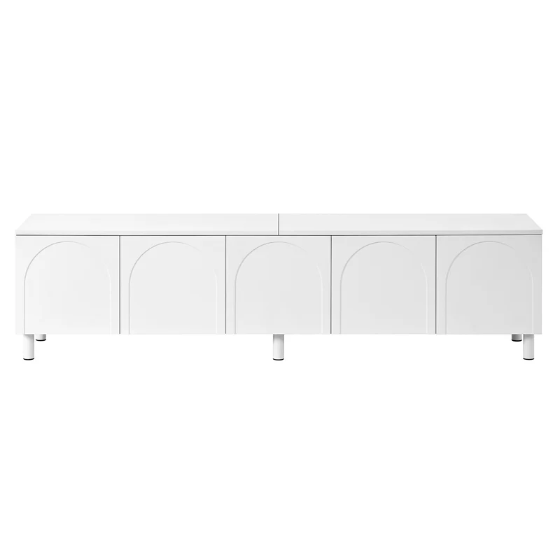 Meuble TV blanc motif arche à 5 portes avec pieds métal 180cm PLANTHAVEN