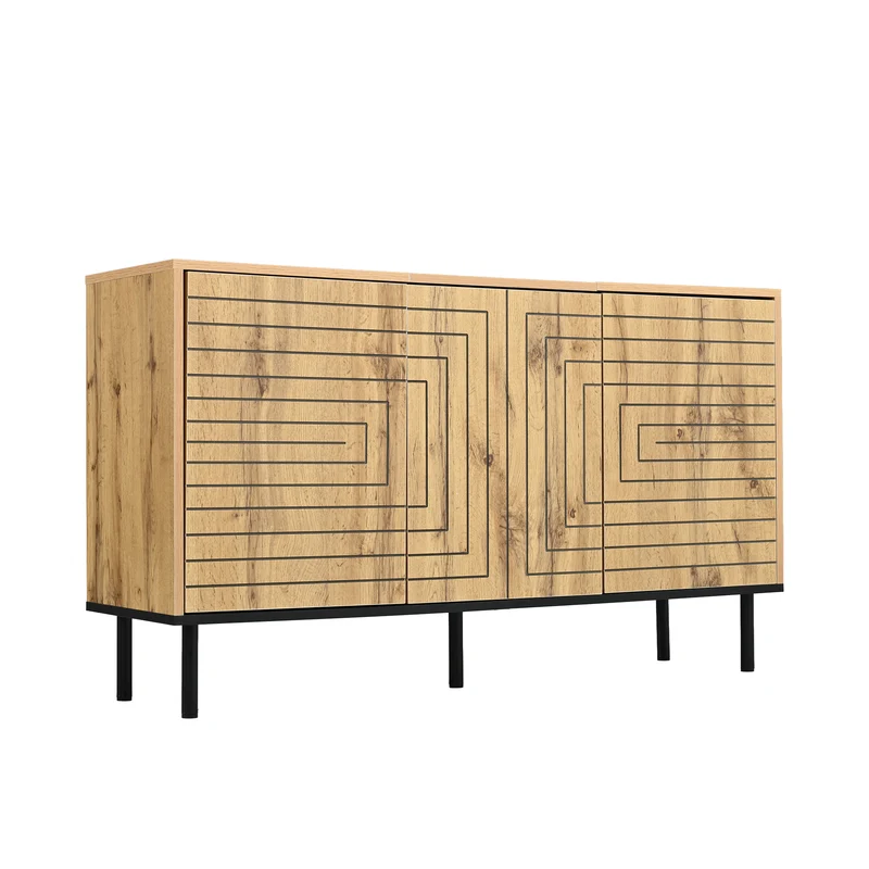 Buffet effet bois design geometric 3 portes 6 compartiments MODERNCORNER