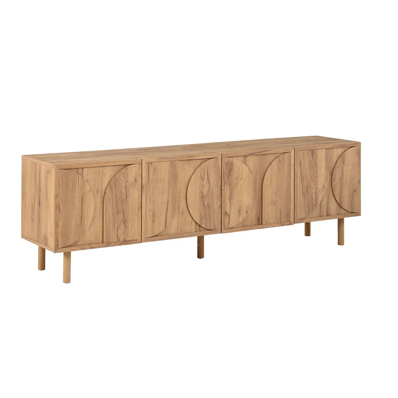 Meuble TV effet bois naturel motif arche et 4 portes 180×38×56,5cm PANELSET