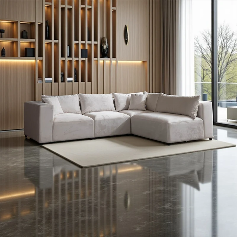 Canapé Modulable Azra Velours Blanc Cassé